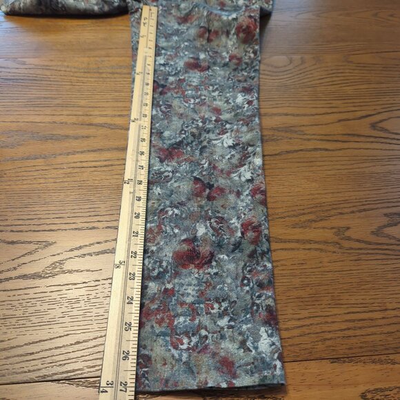 Lisette pull on grayish green burgundy modern art print slim ankle pants size 10 - Picture 12 of 13